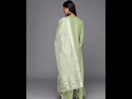 Yoke Design Zari Pure Cotton Kurta With Palazzos & Dupatta (7)
