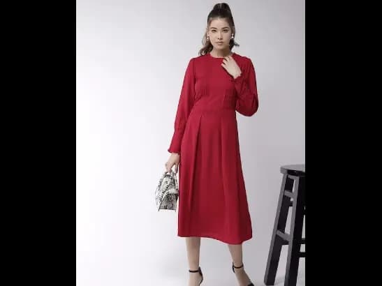 Red Solid A-line Dress