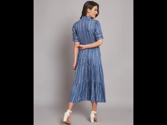 Striped Tiered Dress with Mandarin Collar (3)