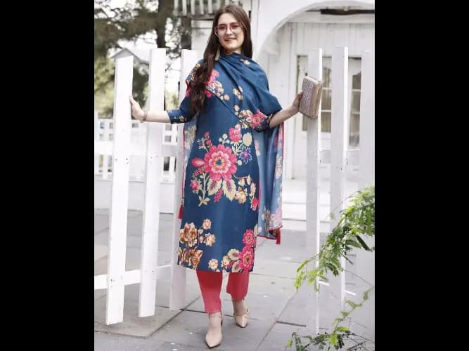 Floral Print Straight Kurta with Pants & Dupatta (2)