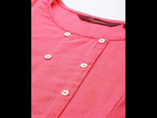 Pink Pure Cotton Solid A-Line Dress (2)