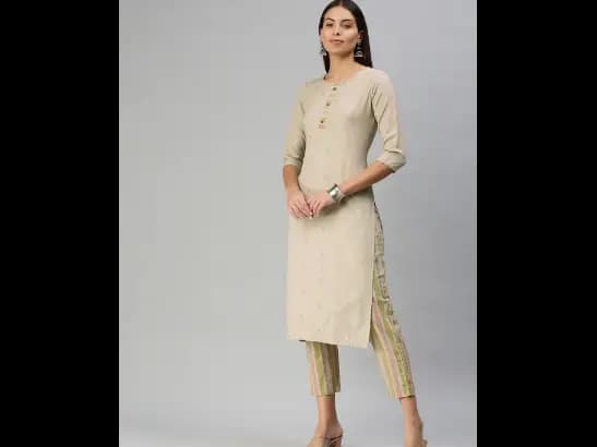 Beige Pure Cotton Kurta + Trousers