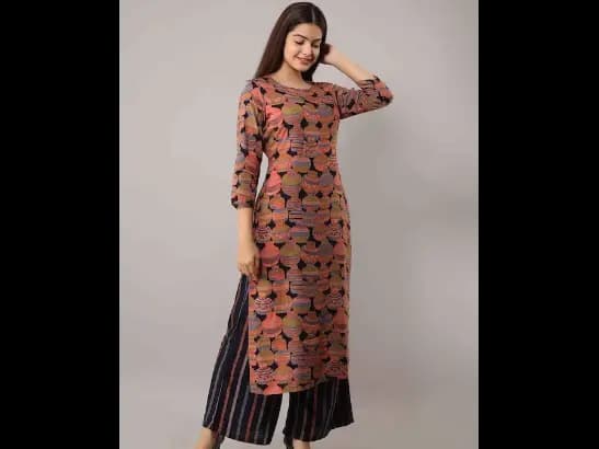 Multicoloured Printed Thread Work Kurta with Palazzos (4)