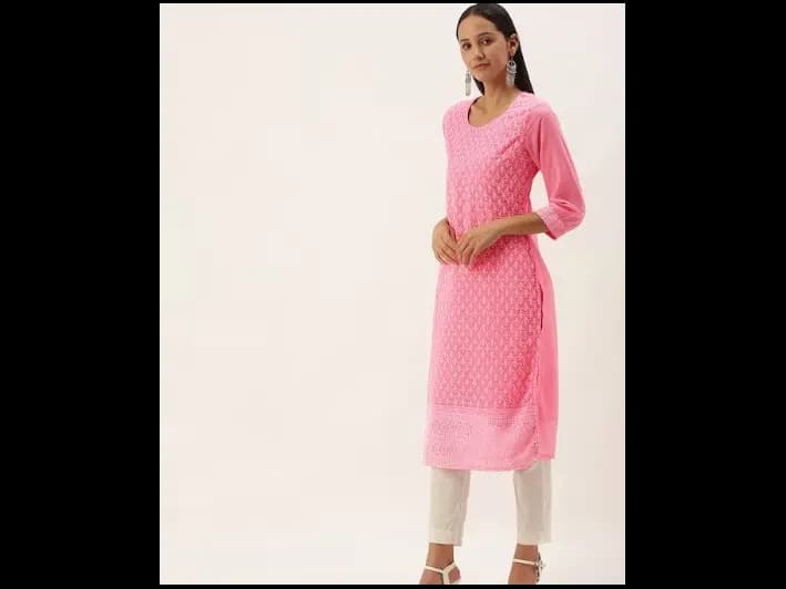 Pink Embroidered Chikankari Georgette Kurta (2)