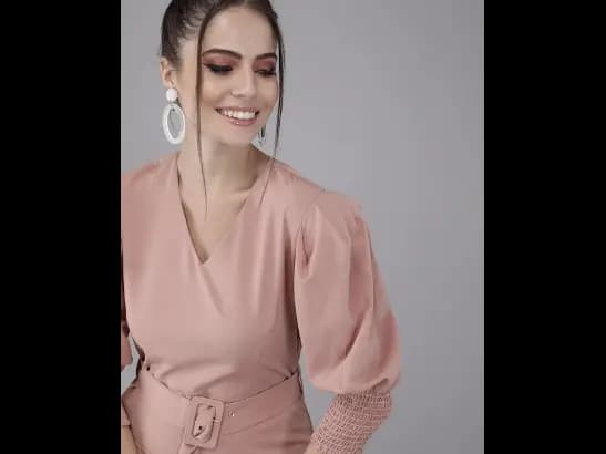 Pink solid woven A-line dress (2)