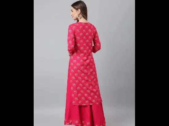 Pink Ethnic Motifs Printed Kurta with Skirt (5)