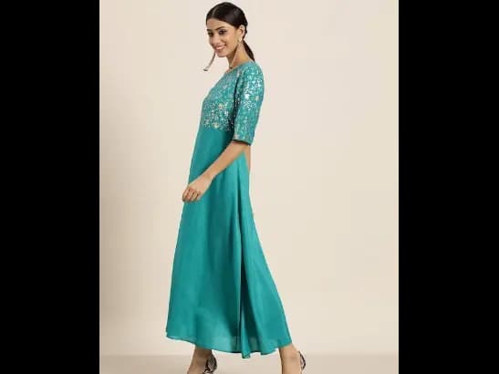 Teal Ethnic Motifs Ethnic Motifs Dress (2)