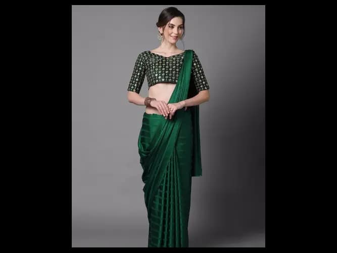 Green Striped Leheriya Saree (2)