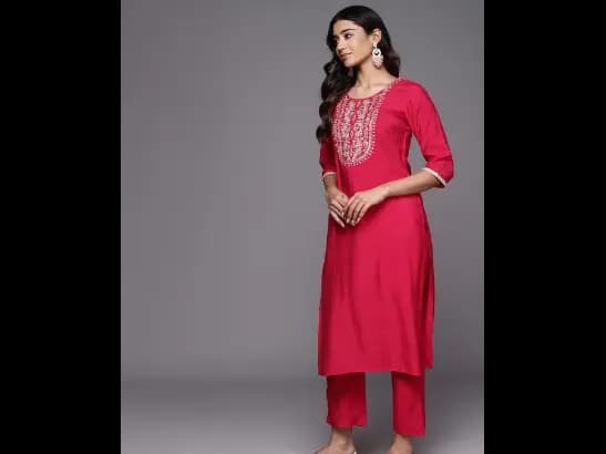 Floral Yoke Design Regular Sequinned Kurta with Trousers With Dupatta (2)