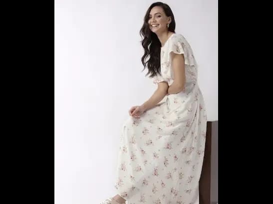 Off-White & Peach-Coloured Printed Maxi Dress