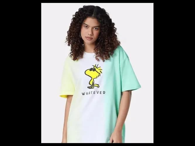 Women Yellow Printed Drop-Shoulder Sleeves Oversized T-shirt