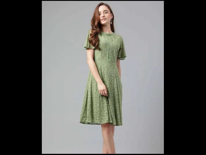 Solid Round Neck Nylon Women's Dress
