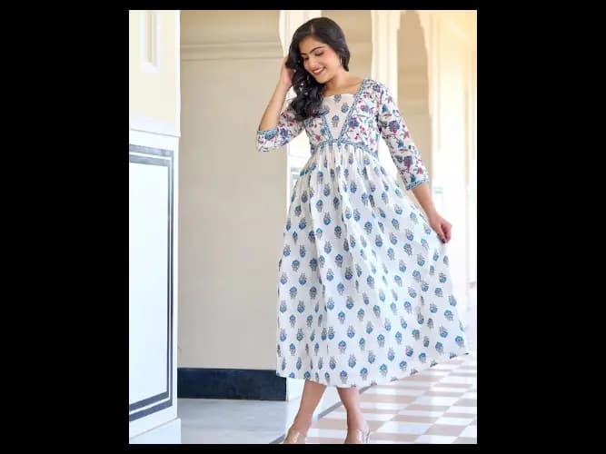 Geometric Print A-Line Cotton Midi Dress (3)