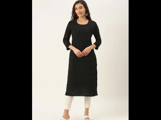Black Ethnic Motifs Embroidered Chikankari Kurta