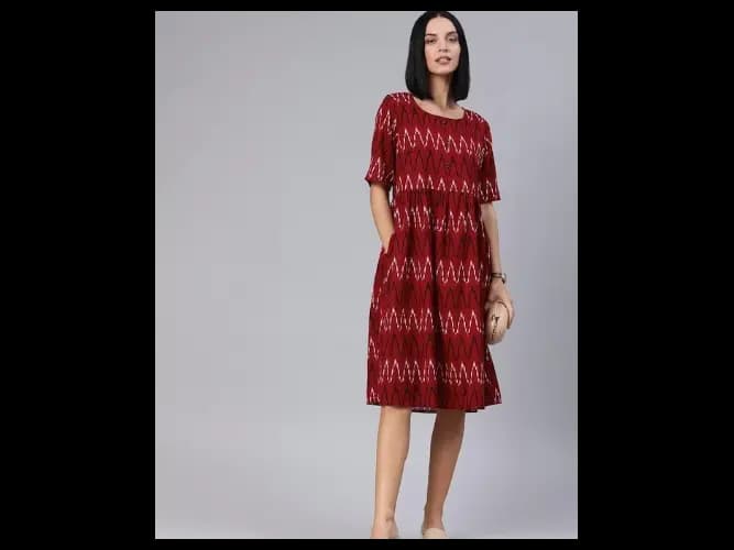 Maroon & Black Chevron Printed A-Line Dress