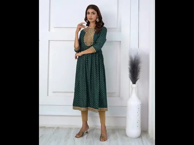 Embroidered Round-Neck A-Line Kurta (3)