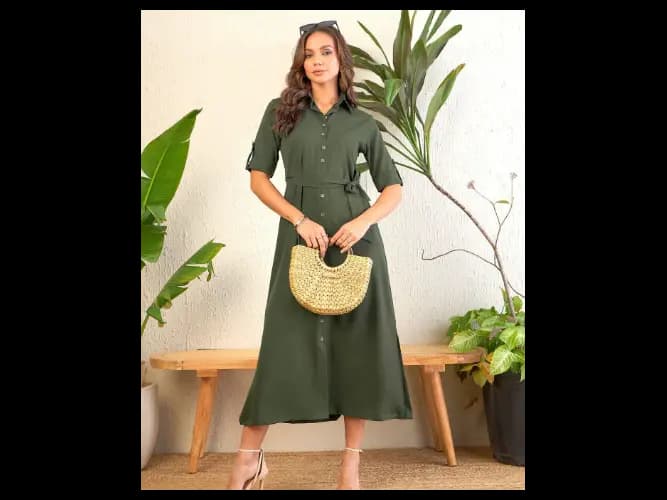 Women Button Down Shirt Maxi Dress