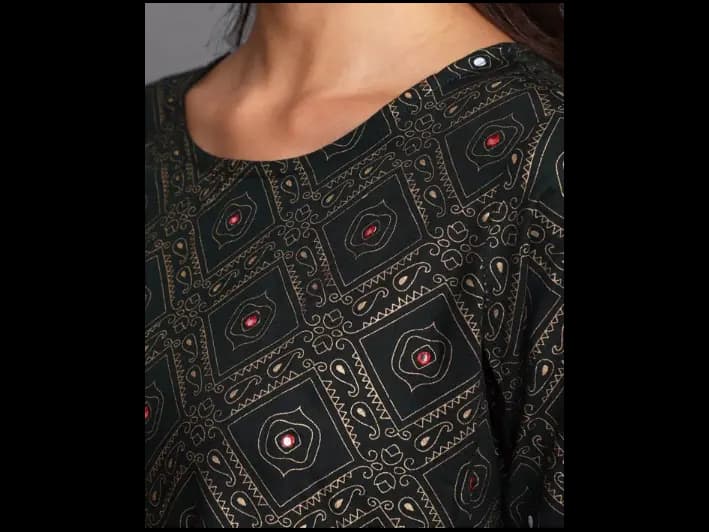 Floral Print Round-Neck A-Line Tunics (2)