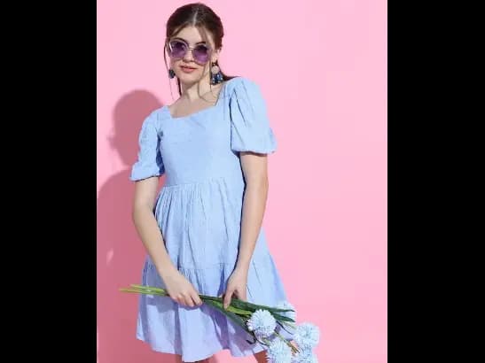 Stunning Blue Self-Design Dress