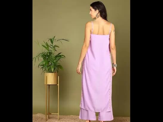 Striped Shoulder Straps High Slit Straight Kurta With Palazzos (6)