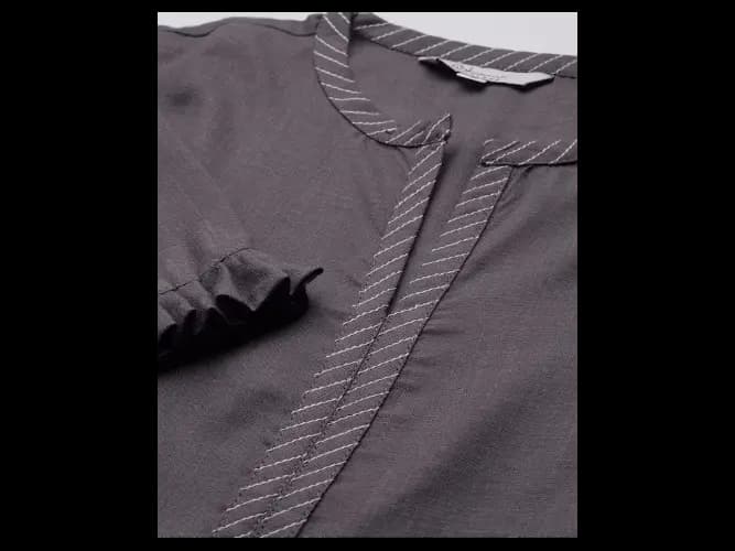 Women Charcoal Grey Solid Kurta with Palazzos & Dupatta (6)