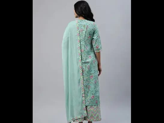 Sea Green Floral Printed Kurta with Palazzos & Dupatta (5)