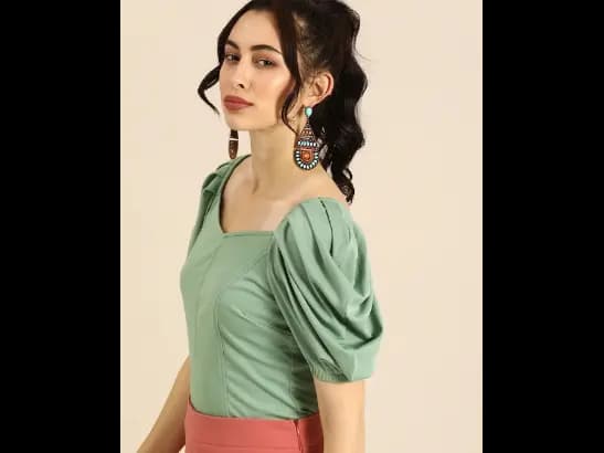 Stylish Mint Green Power Shoulders Top (2)