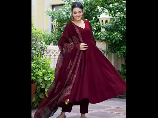 Anarkali Kurta With Trousers & Dupatta