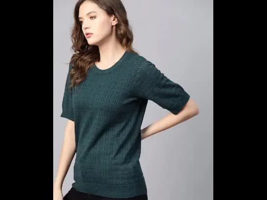 The Lifestyle Co Green Crochet Cotton Regular Top