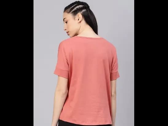 Pink Solid Round Neck T-shirt (3)