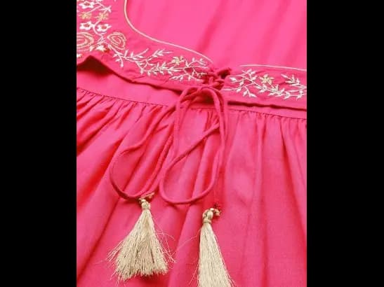 Pink Zari Embroidered Detail Layered Liva A-Line Midi Dress (2)