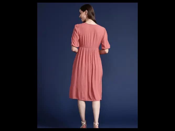 Pure Cotton Lace Insert & Gathered Detail Puff Sleeves Empire Dress (2)