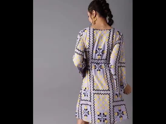 Blue & Mustard Printed Empire Dress (3)