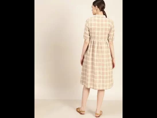 Kora Collection Beige & White Handloom Sustainable Unbleached Fabric Shirt Dress (3)