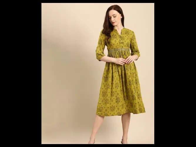 Green Ethnic Motifs Printed A-Line Dress