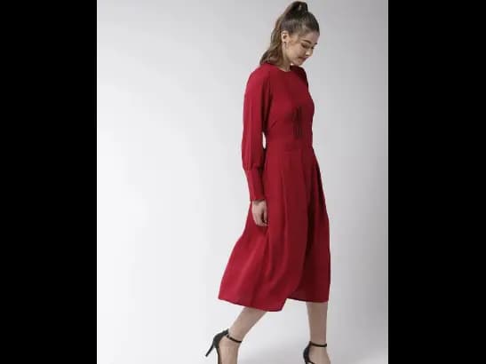 Red Solid A-line Dress (2)