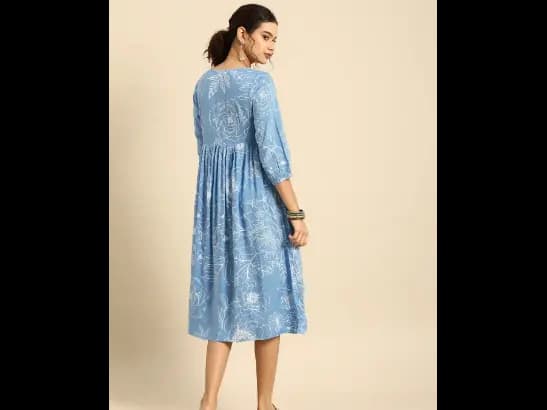 Blue & White Floral Square neck Fit N Flare Dress (4)