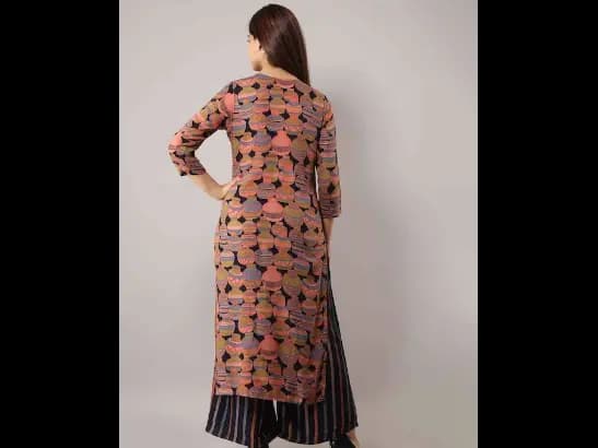Multicoloured Printed Thread Work Kurta with Palazzos (5)