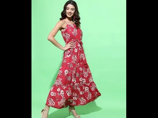 Maroon Floral Midi Dress (3)