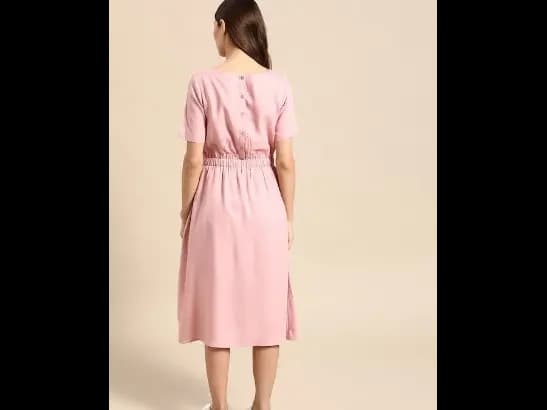 Women Pink Solid A-Line Dress (4)
