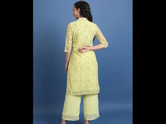 Lime Green Printed Crop Top & Jacket With Palazzos (6)