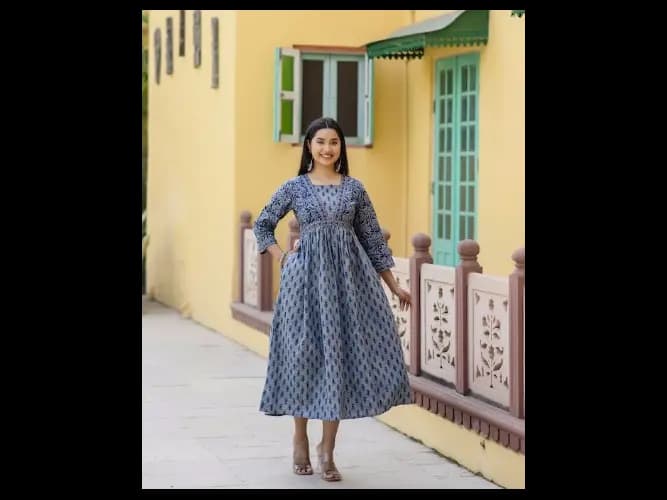 Ethnic Motifs Printed Cotton Fit And Flare Midi Dress (2)