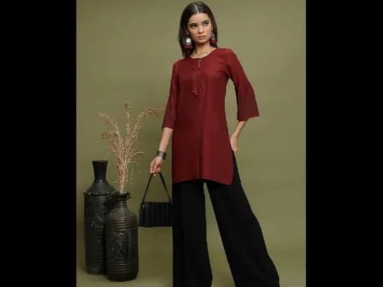 Tie-Up Neck Bell Sleeves Straight Kurta
