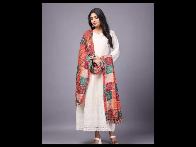 Ethnic Motifs Embroidered Cotton Maxi Dress With Dupatta (4)