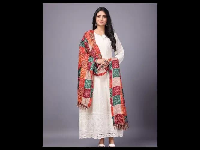 Ethnic Motifs Embroidered Cotton Maxi Dress With Dupatta (3)