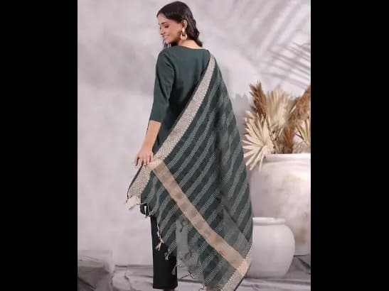 Ethnic Motifs Emrboidered Sequined Pure Cotton Kurta with Trousers & Dupatta (2)