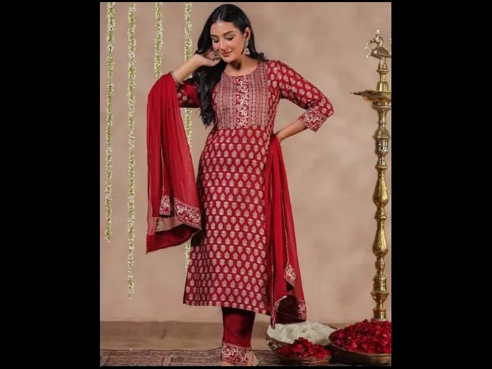 Ethnic Motifs Printed Kurta With Trousers & Dupatta