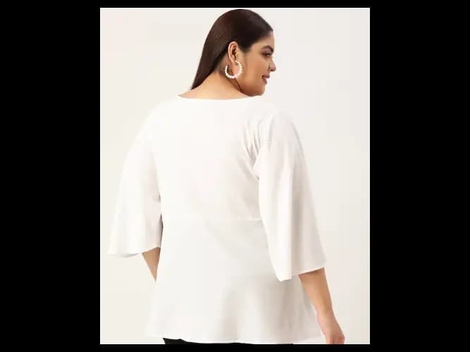 Plus Size Women Crepe Longline Flared Sleeves Top (3)