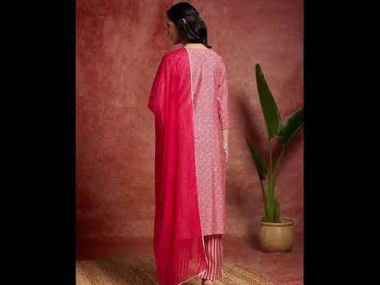 Bandhani Printed Regular Mirror Work Kurta With Palazzos & Dupatta (5)