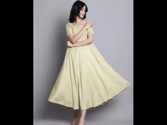 Square Neck Puff Sleeves Smocked Fit & Flare Midi Dress